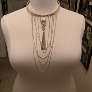 Boho collar necklace with stones and chain fringe
